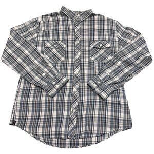 Tony‎ Hawk XL Plaid Button Up Shirt Long Sleeve Blue Gray Cotton Blend
